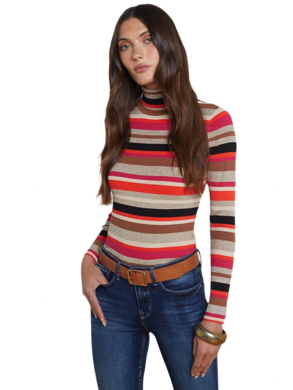 L’Agence Olene Metallic Stripe Turtleneck Sweater S NWOT